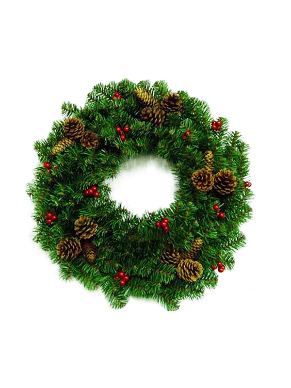 赤い松ぼっくりの人工クリスマス リース