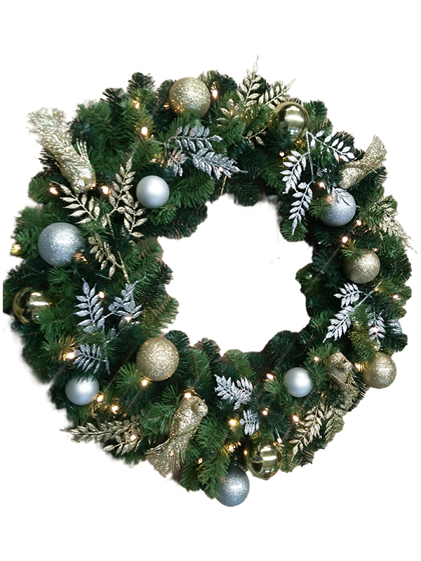 シルバーブルーカラーボールのクリスマスリース